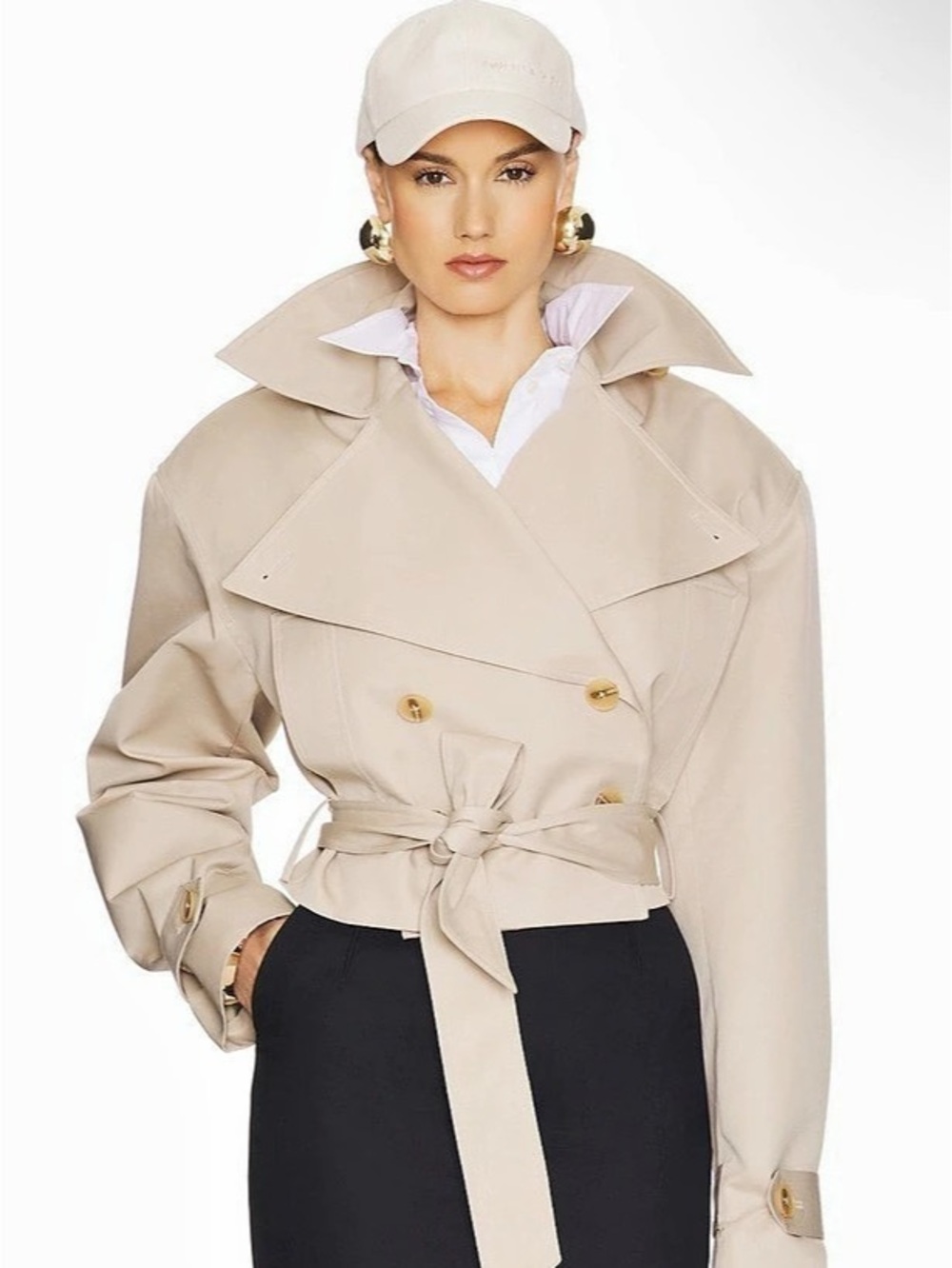 Helsa Oversized Cropped Trench Coat in Chino
